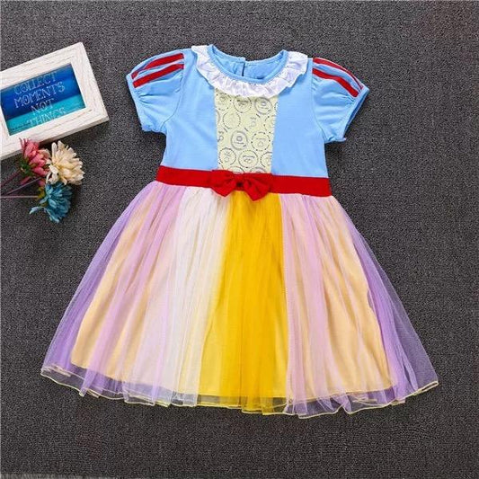 Short Sleeve Colorful Holiday Wear Tulle Bowknot Cotton Princess Dress - dianjiang-