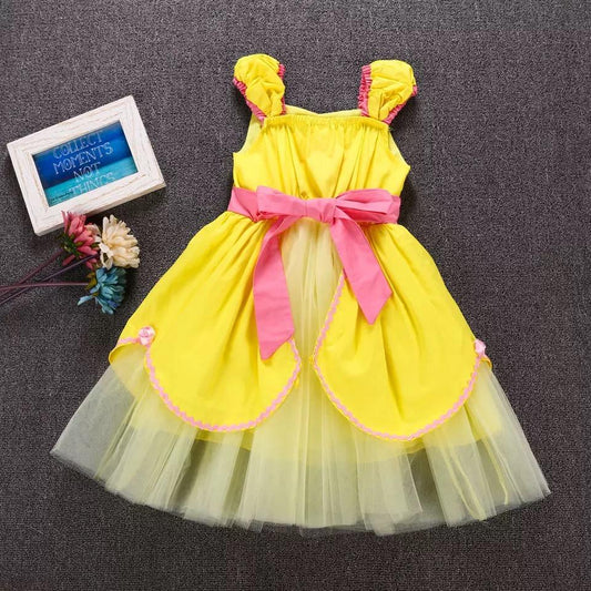 Sleeveless Bowknot Tulle Cotton Lining 5-Layer Baby Girls Princess Dress - dianjiang-