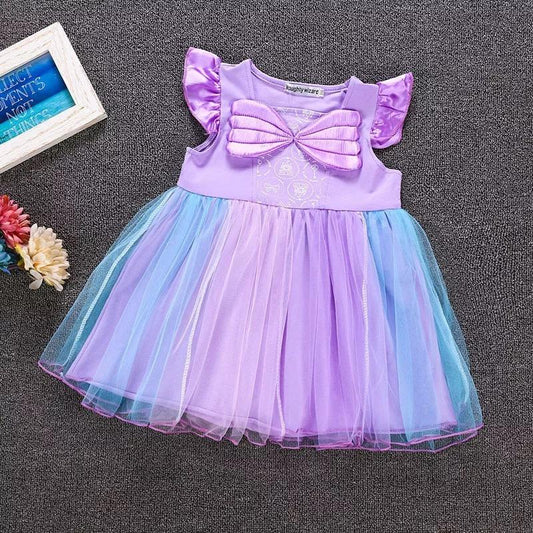 Cap Sleeves Wings Colorful Party Wear Tulle Cotton Baby Girls Princess Party Dress - dianjiang-