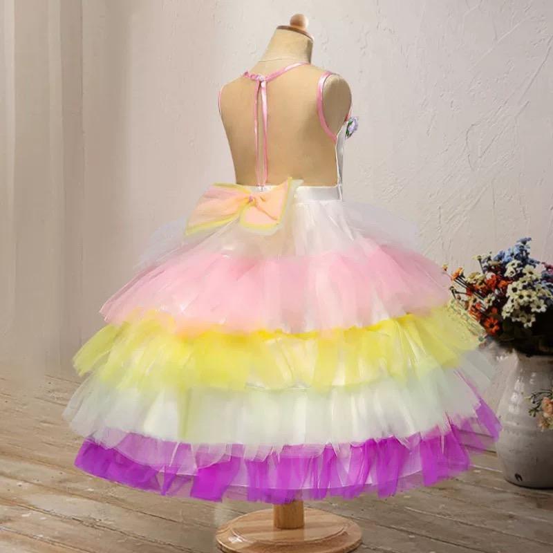 2 Kinds Flower Trim Unicorn Layered Princess Party Dress - dianjiang-