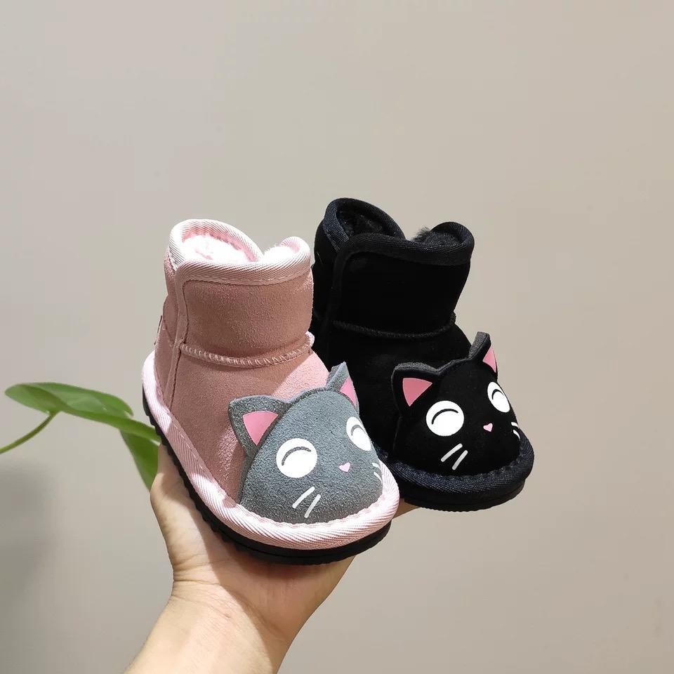 Toddler Kids Unisex Adorable Cat  Snow Boots Pink and Black - dianjiang-