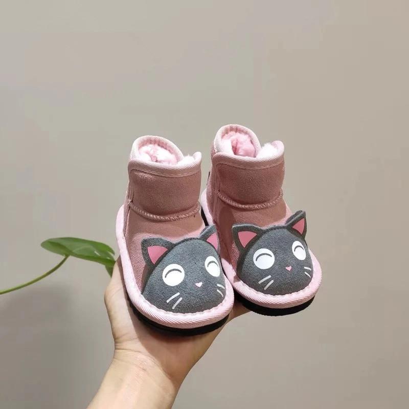 Toddler Kids Unisex Adorable Cat  Snow Boots Pink and Black - dianjiang-