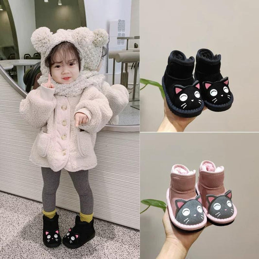 Toddler Kids Unisex Adorable Cat  Snow Boots Pink and Black - dianjiang-