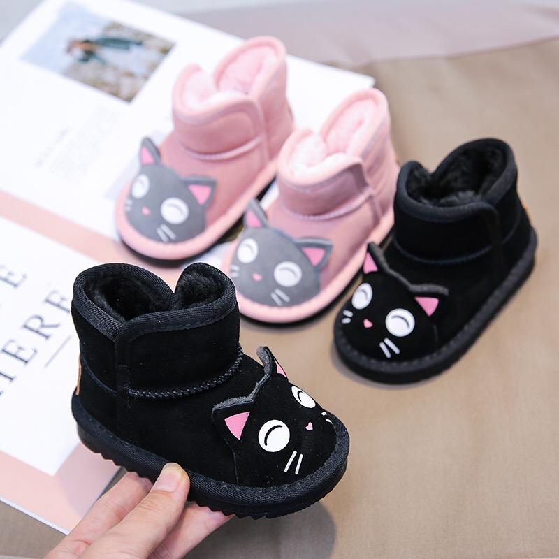 Toddler Kids Unisex Adorable Cat  Snow Boots Pink and Black - dianjiang-