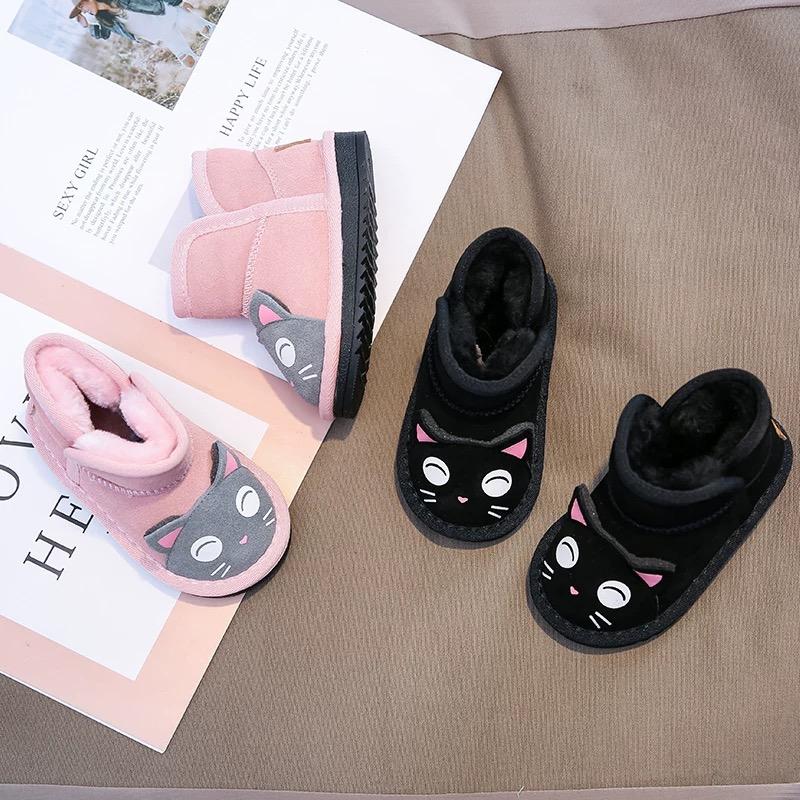 Toddler Kids Unisex Adorable Cat  Snow Boots Pink and Black - dianjiang-