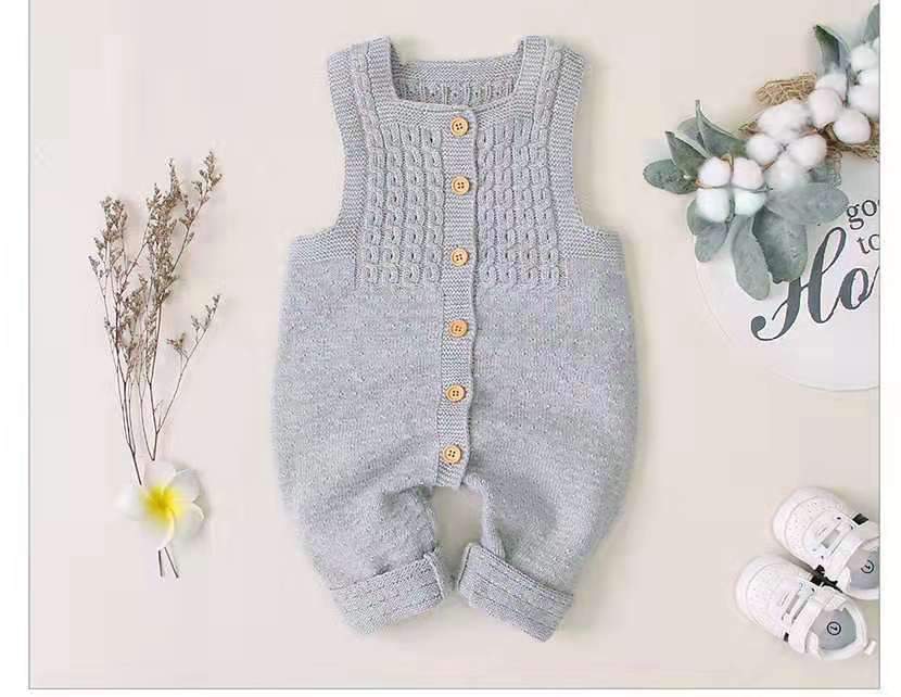 Cute Baby Solid Color Front Button Knitted Overall - dianjiang-