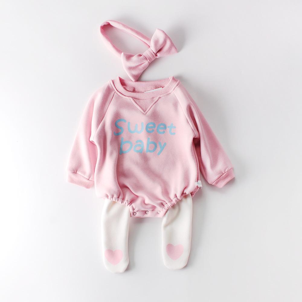 Winter 2-Piece Baby Fleece-lined Bodysuit and Headband Pink/Blue - dianjiang-