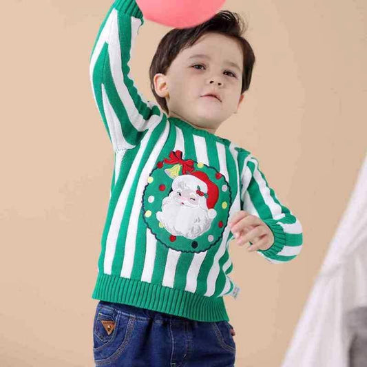 Toddler Kids Unisex Santa Crochet Sweater Red/Green - dianjiang-