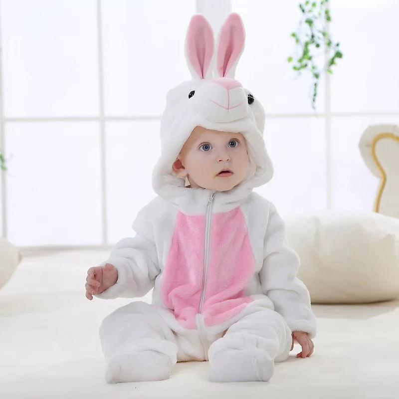 Adorable Baby Fleece-lined Bunny Style Jumpsuits Pink and White - dianjiang-