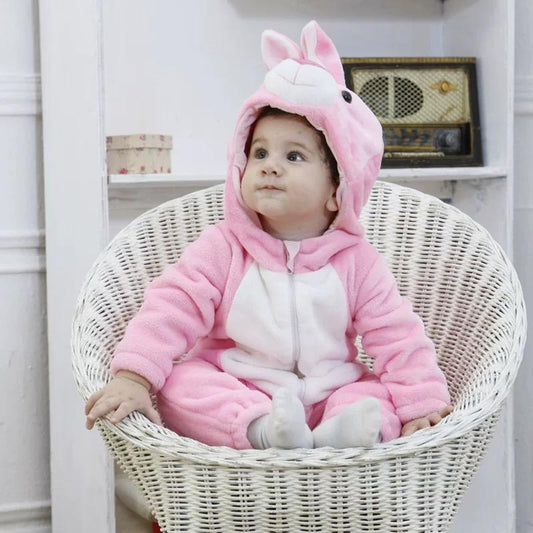 Adorable Baby Fleece-lined Bunny Style Jumpsuits Pink and White - dianjiang-