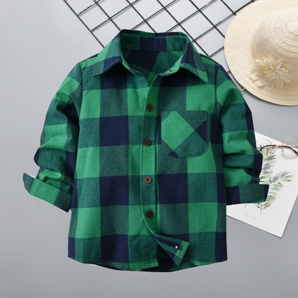 Long Sleeve Casual Clothes Buffalo Plaid Shirt Top for Toddler Big Boys Kids - dianjiang-