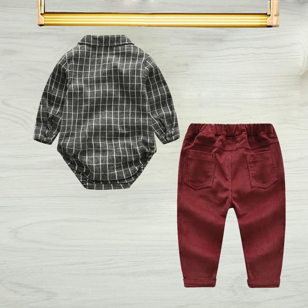 Spring 3- Piece Baby Boys Clothes Set Checked Bodysuit and Corduroy Pants and Bow Tie - dianjiang-