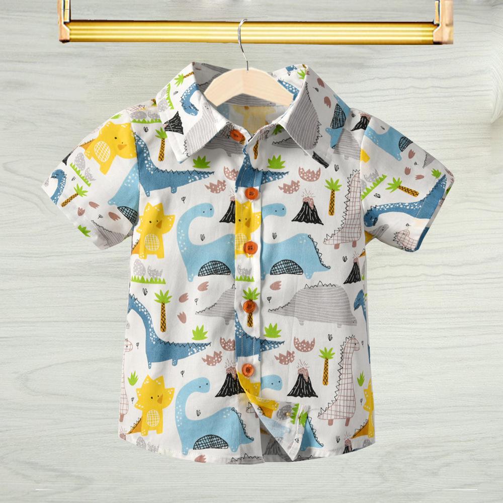 Summer Little Baby Boy Top Dinosaur Turn Down Collar Shirt - dianjiang-