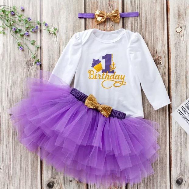 Infant Toddler Girl 1st Birthday Tutu Pettiskirt Outfit Romper and Tutu Skirt and Bowknot Headband - dianjiang-