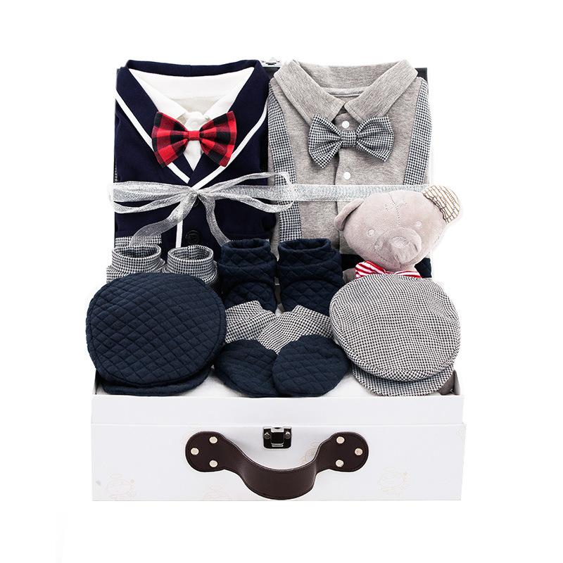 Fashion Infant Baby Boy 2-Sets Party Suits Gift Box Gray/Deepblue - dianjiang-