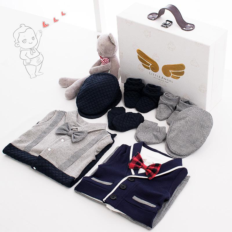 Fashion Infant Baby Boy 2-Sets Party Suits Gift Box Gray/Deepblue - dianjiang-