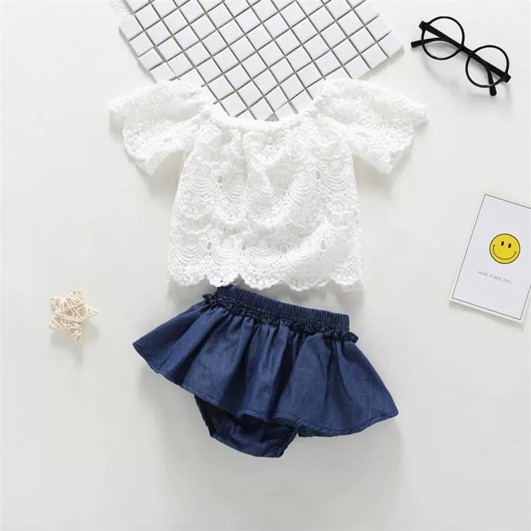 Summer Infant Little Girl Outfits Set White Flower Pierced Lace Top +Panties - dianjiang-