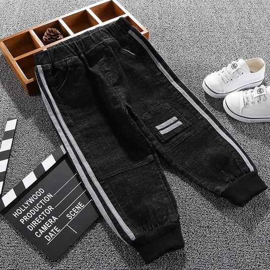 Stylish Toddler Little Boy White Striped Black Jeans - dianjiang-