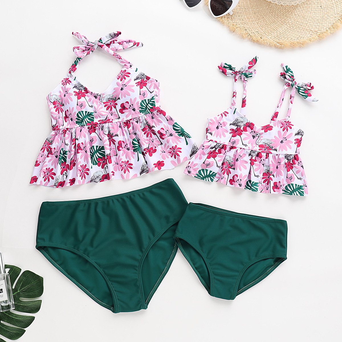 Floral Ruffle Tie Swimsuit For Mommy and Daughter - dianjiang-