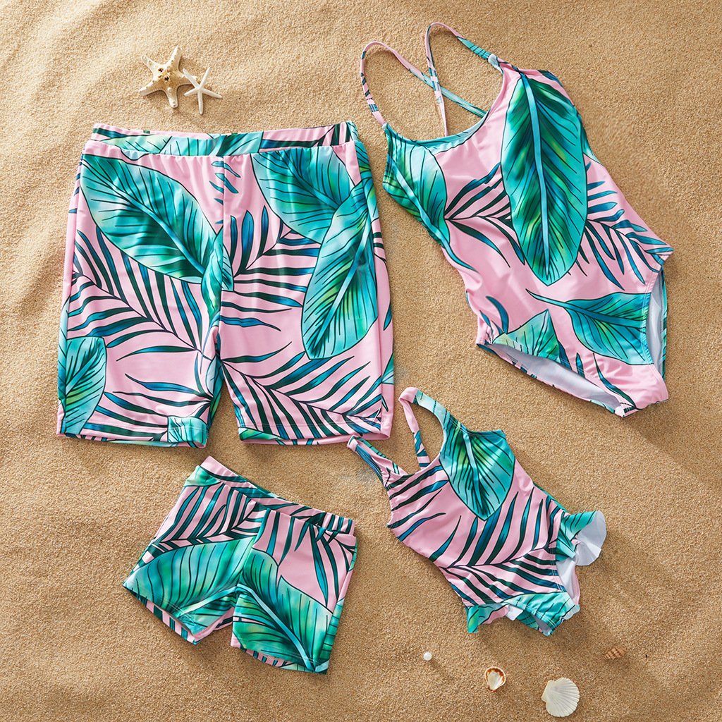 Family Matching Leaf Print One-Piece Bikini for Mom and Daughter - dianjiang-