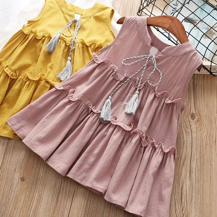 Tassel Trimmed Sleeveless Ruffle Dress For Toddler Little Girl - dianjiang-