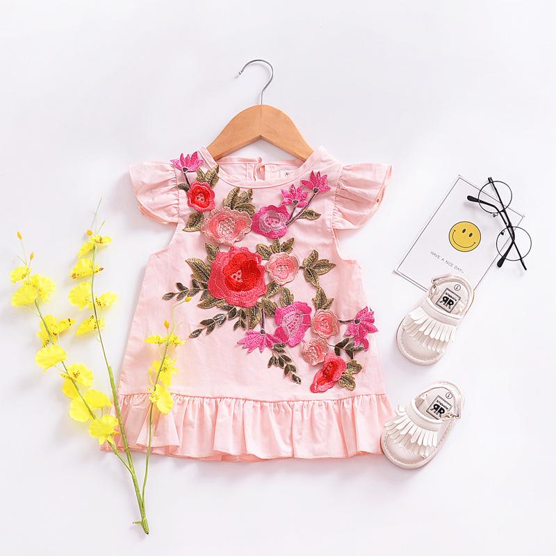 Trendy Little Girl 3D-Flowers Pink Summer Dress - dianjiang-