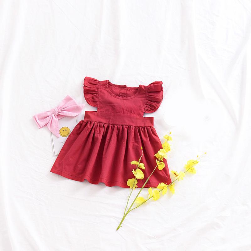 Baby Little Girls Flutter Sleeve Solid Color Dress - dianjiang-