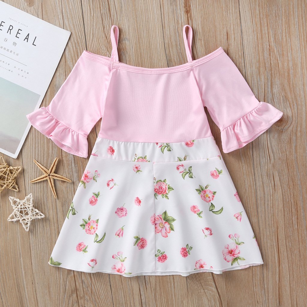 Ruffle Sleeved Flower Patchwork Girls Slip Dress - dianjiang-