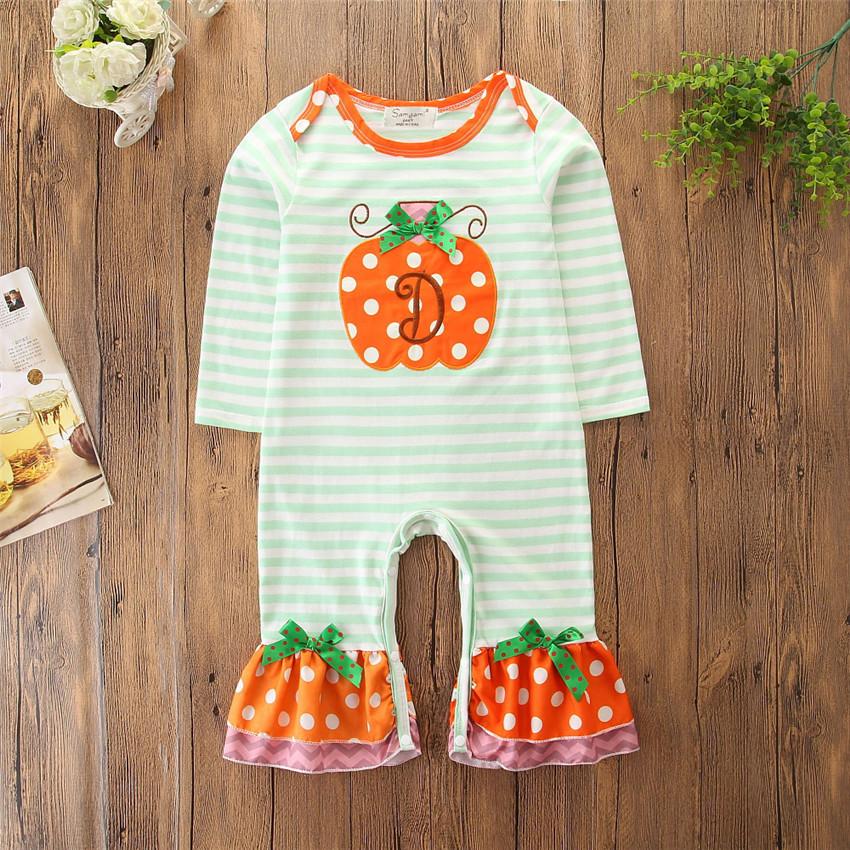 Halloween Baby Girl Jumpsuit Bow Pumpkin Striped - dianjiang-