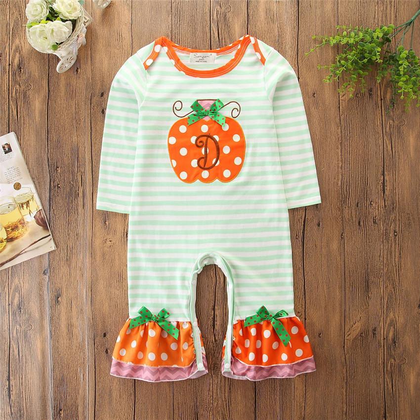 Halloween Baby Girl Jumpsuit Bow Pumpkin Striped - dianjiang-