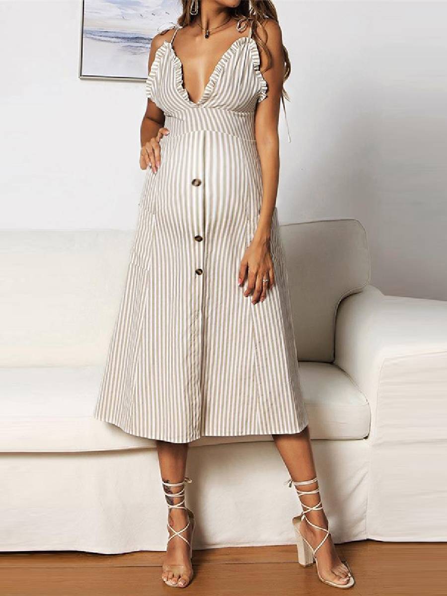 Maternity Sexy Striped Button Dress - dianjiang-