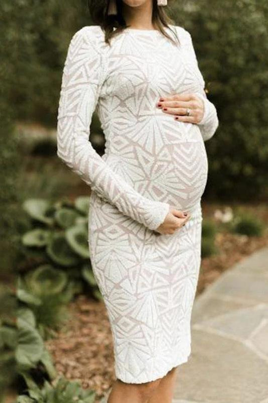 Maternity Sexy Round Neck Perspective Long Sleeve Dress - dianjiang-