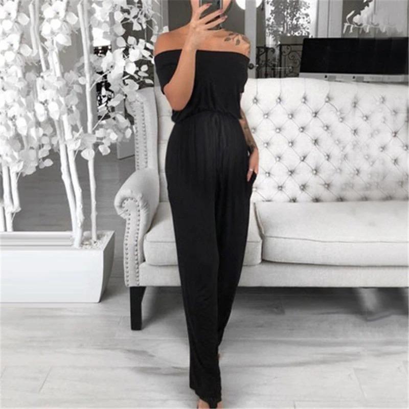 Maternity Casual Pure Color Word Collar Jumpsuit - dianjiang-