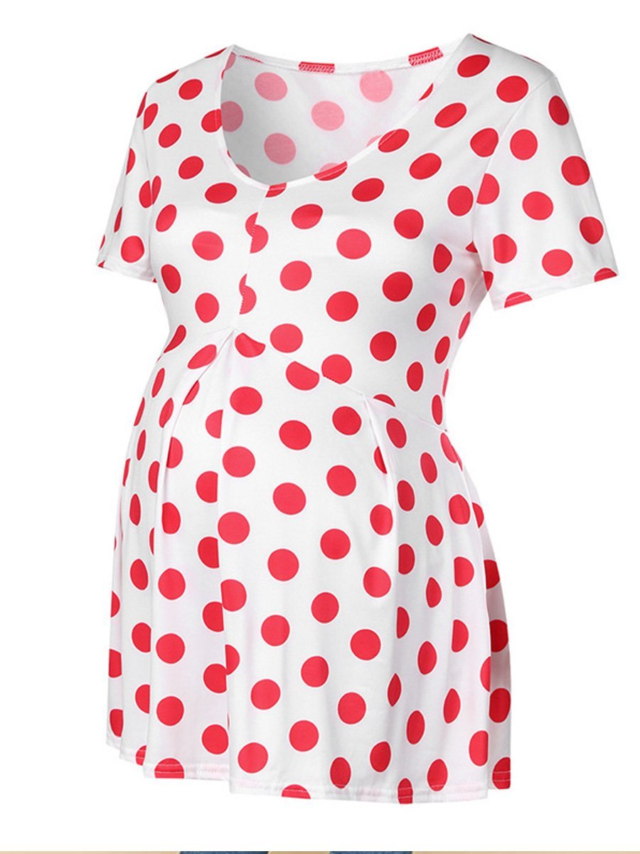 Maternity Polka Dot Loose Short Sleeve T-Shirt - dianjiang-