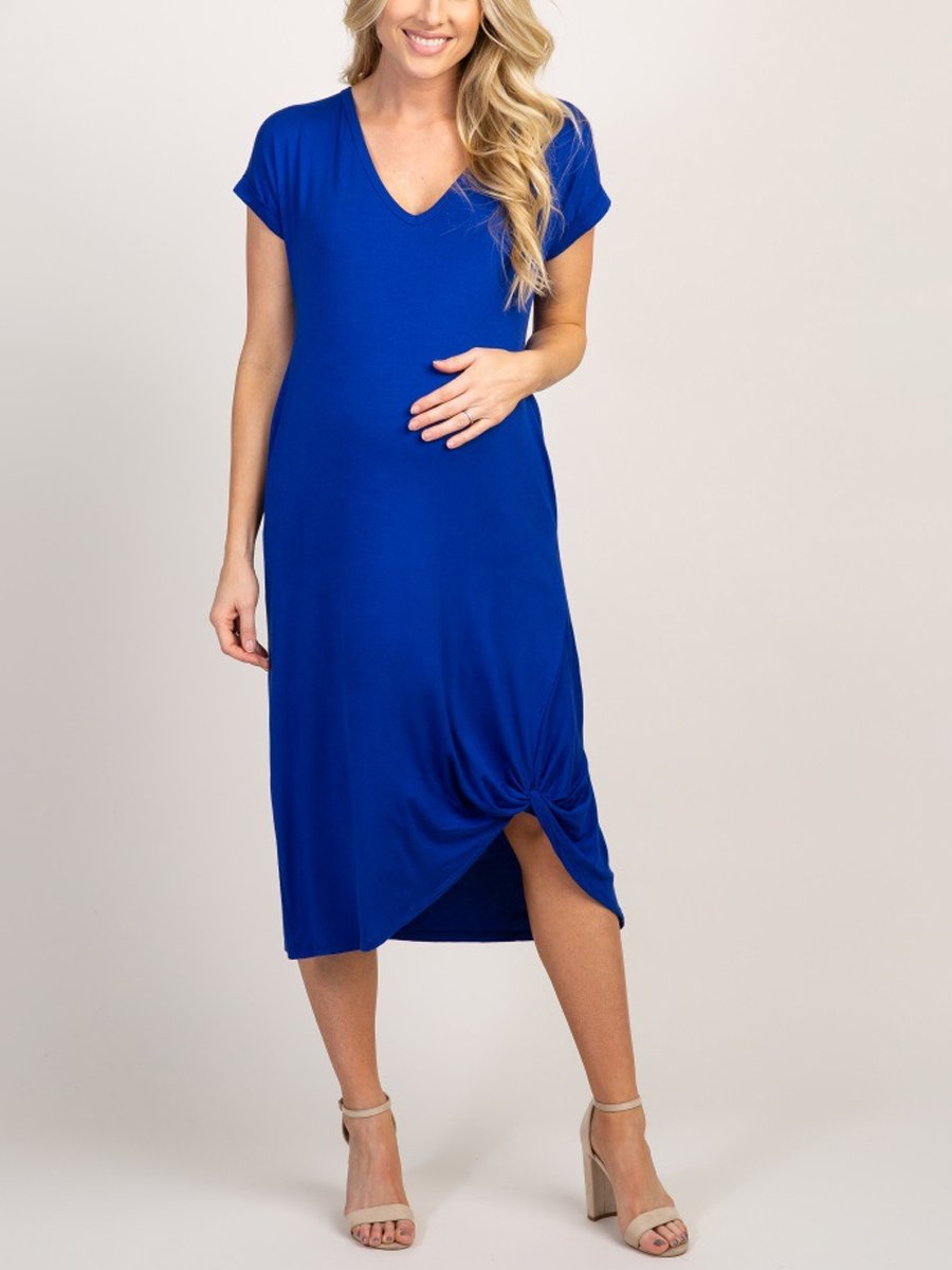 Maternity Loose Casual Solid Color Short Sleeve Maxi Dress - dianjiang-