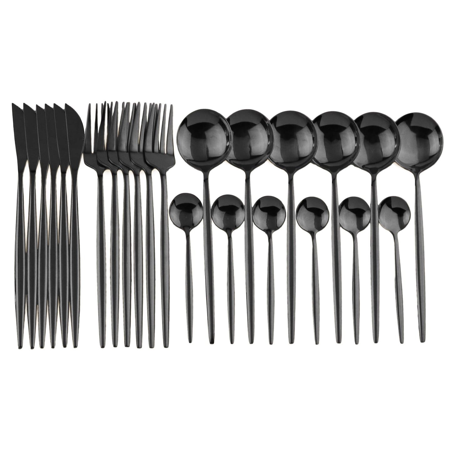 24Pcs/set 18/10 Stainless Steel Dinner Black Gold Dinnerware Set Knife Fork Spoon Cutlery Set Kitchen Tableware Silverware Sets - dianjiang-