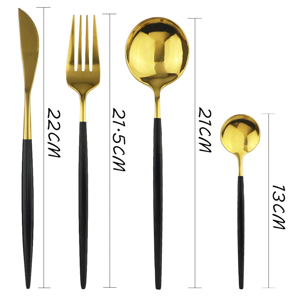 24Pcs/set 18/10 Stainless Steel Dinner Black Gold Dinnerware Set Knife Fork Spoon Cutlery Set Kitchen Tableware Silverware Sets - dianjiang-