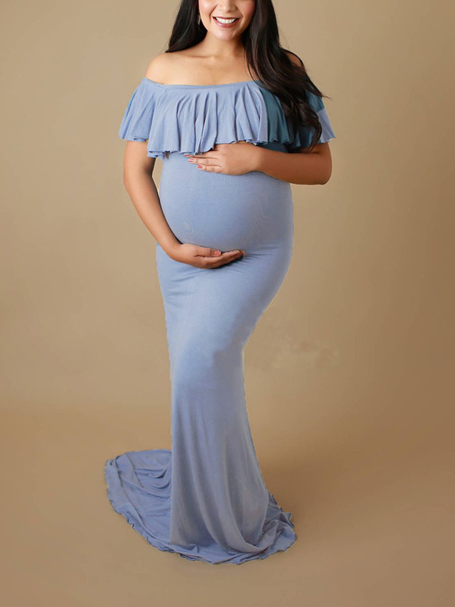 Maternity Ruffle Collar Long Dress - dianjiang-