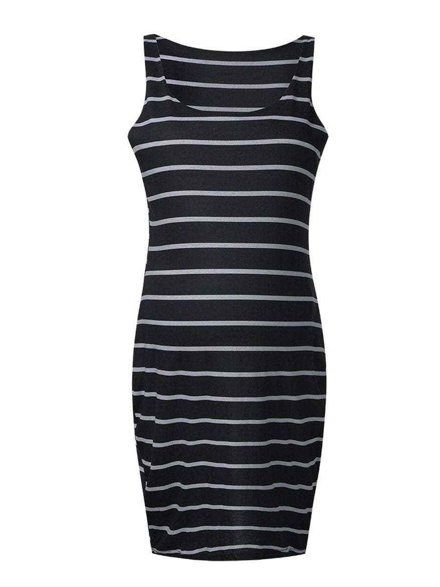 Round Neck Sleeveless Striped Maternity Tank Dress - dianjiang-