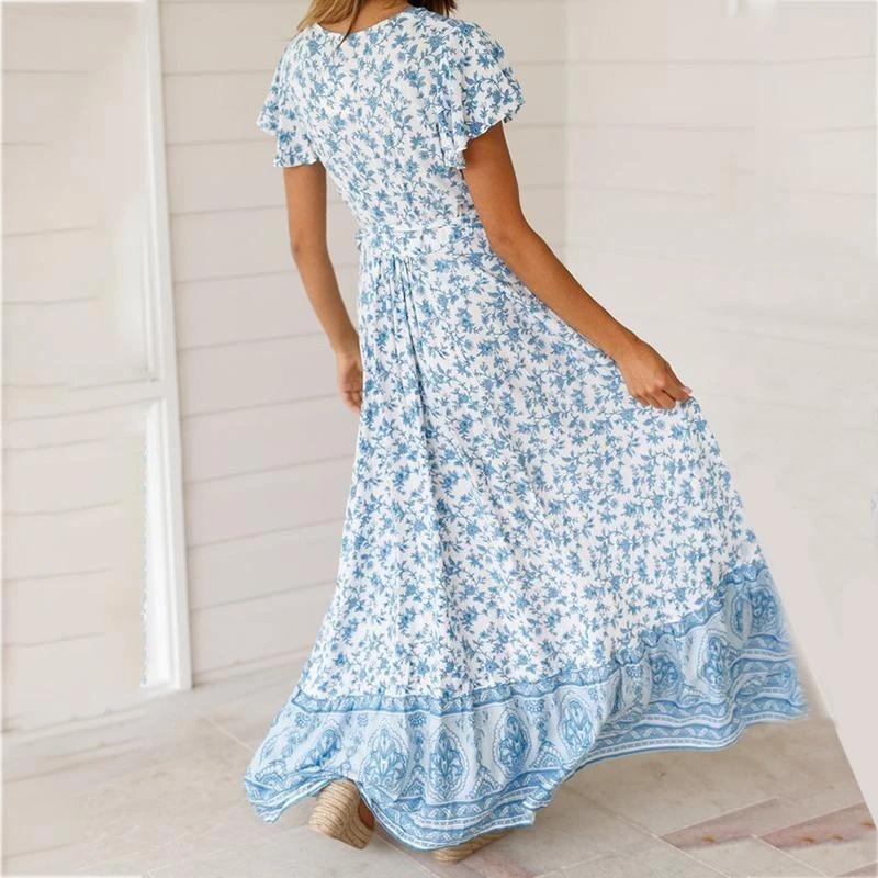 Maternity Printed With Short Sleeves Casual Long Dress - dianjiang-