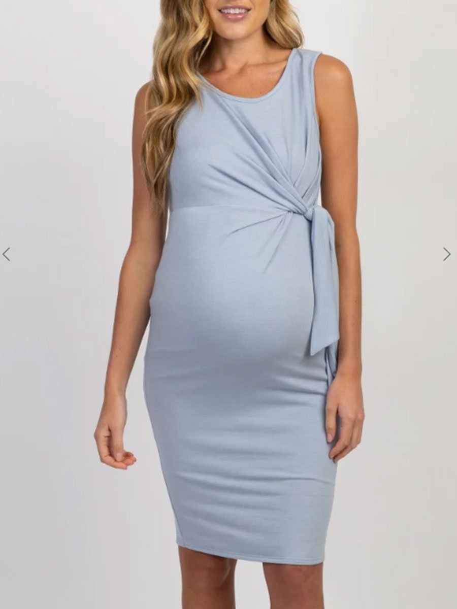 Sleeveless Gathered Side Tie Maternity Dress - dianjiang-