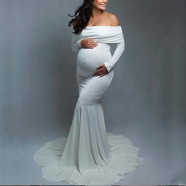 Maternity sexy one-length collar long-sleeved dress - dianjiang-