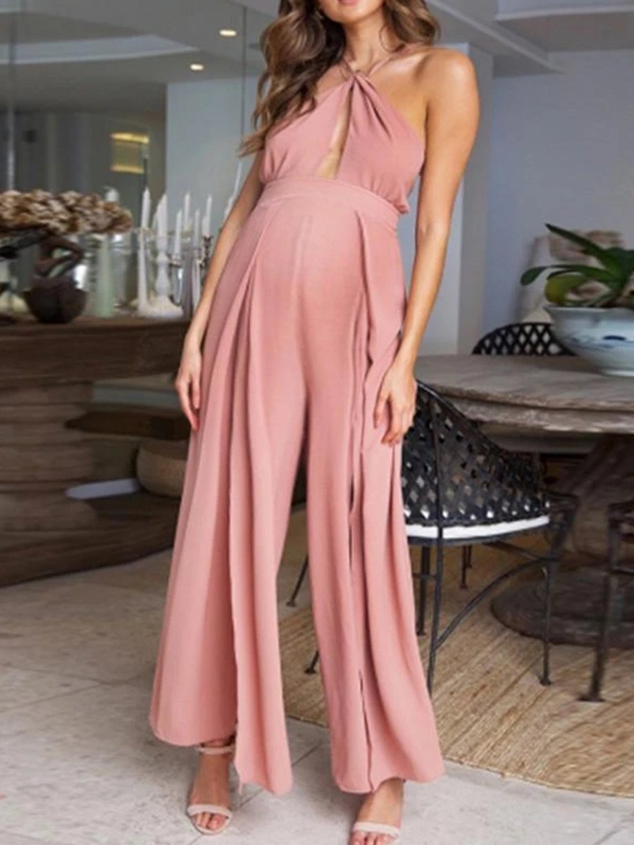 Strapless Slim Lace Split Maternity Jumpsuit - dianjiang-