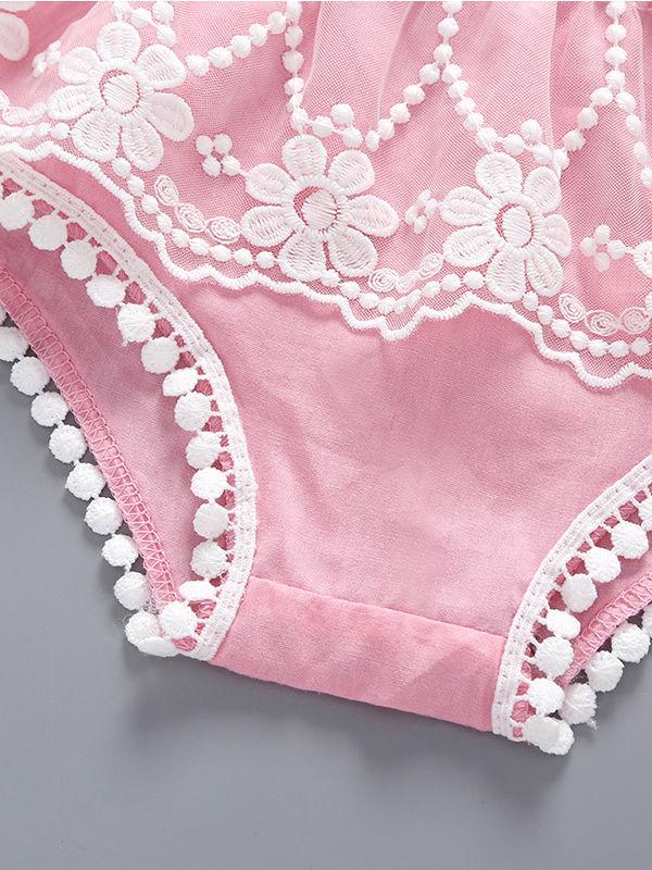 3-Piece Baby Outfit Off Shoulder Top + Flower Lace Trimmed Shorts +Headband - dianjiang-