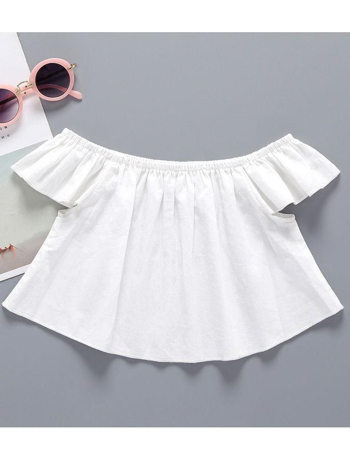 3-Piece Baby Outfit Off Shoulder Top + Flower Lace Trimmed Shorts +Headband - dianjiang-