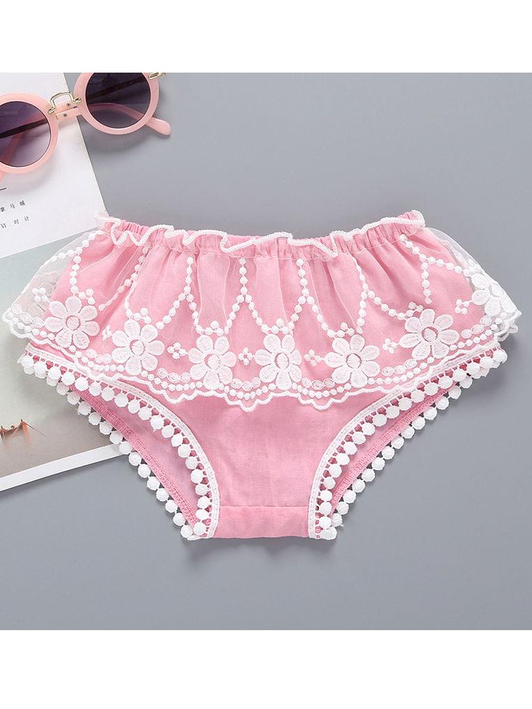3-Piece Baby Outfit Off Shoulder Top + Flower Lace Trimmed Shorts +Headband - dianjiang-