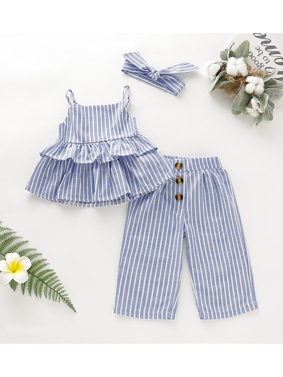 3-Piece Baby Toddler Outfit Suspender Top+Pants+Headband - dianjiang-