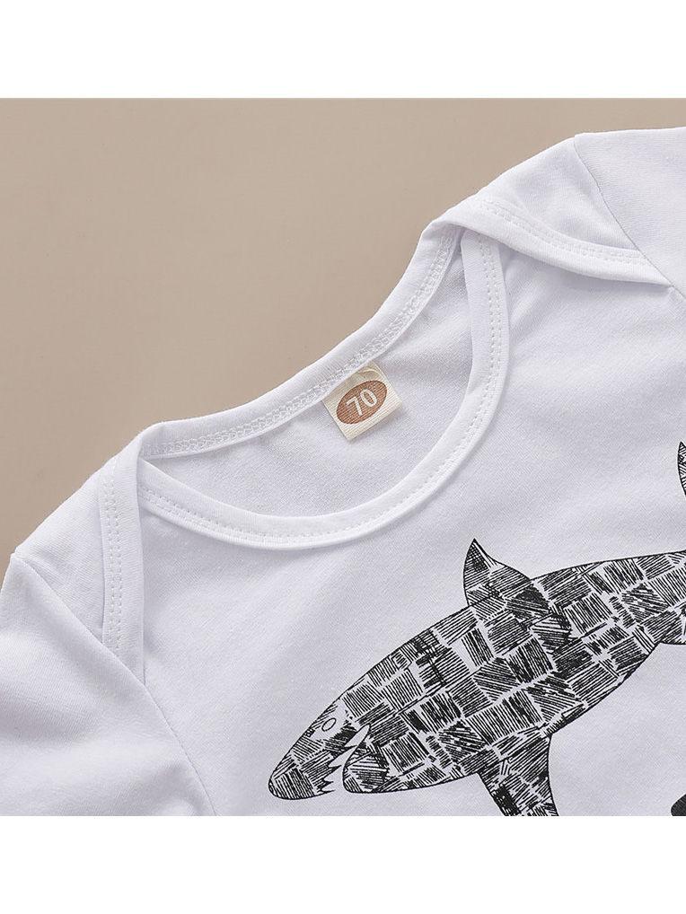 3-Piece Fall Baby Boy Outfit Shark Onesie + Pants+Hat - dianjiang-