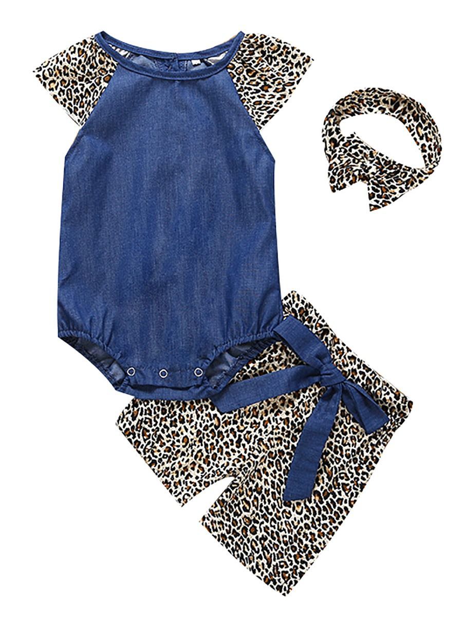 Fashion 3-Piece Clothes Set Bodysuit+Bow Short Pants +Headband For Infant Girl - dianjiang-