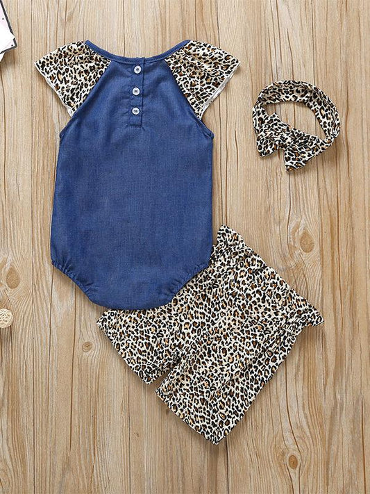 Fashion 3-Piece Clothes Set Bodysuit+Bow Short Pants +Headband For Infant Girl - dianjiang-